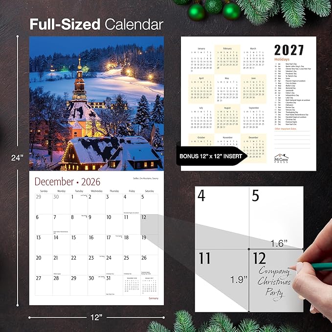 MICASA PRESS Germany 2026 Wall Calendar 12 Month | 12" x 24" Open | Thick & Sturdy Paper | Holiday Gift | Europe Travel Calendar 2026