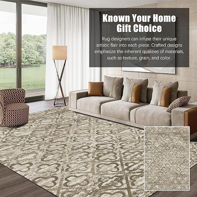 RUGSURE Washable Area Rugs, 6' x 9' - 1/6 Thick - Stain & Water Resistant Non-Slip - Perfect Resistant Rug for Living Room, Bedroom, Nursery, Pet & Child Friendly, Vibrant Colors Rugs, Brown