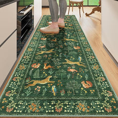 DUKINO 2x10 Rug for Hallway, Washable Kitchen Runner Rug with Non Slip Backing, Soft Low Pile Vintage Animal Runner for Bedroom, Kitchen, Hallway, Entryway, Laundry, Green