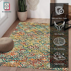 RUGSURE Washable Area Rugs, 3' x 5 ' - 1/6 Thick - Stain & Water Resistant Non-Slip - Perfect Resistant Rug for Living Room, Bedroom, Nursery, Pet & Child Friendly, Vibrant Colors Rugs, Multicolor