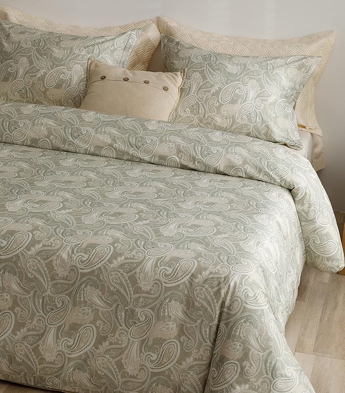 HeimenAogo Luxurious Egyptian Cotton Duvet Cover Set, California King Size Sateen Weave with Silky Soft Boho Style, Zipper Closure and Paisley Pattern