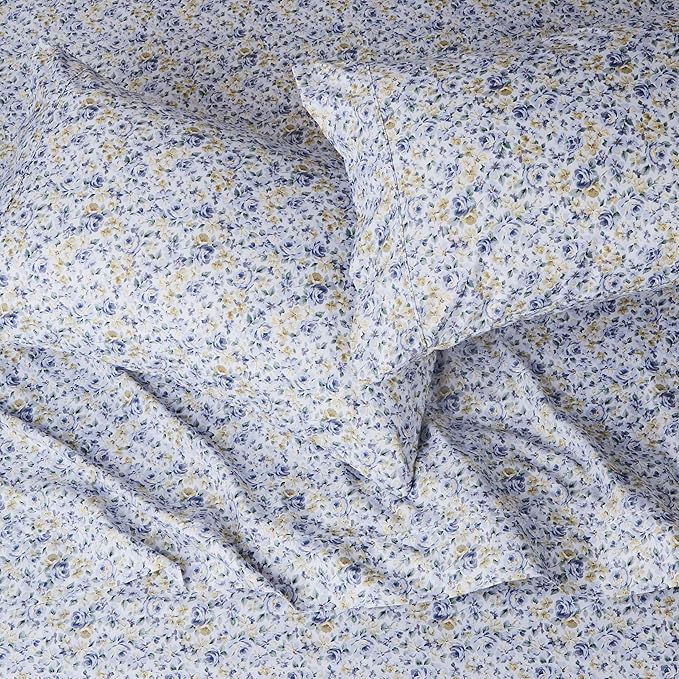 Amazon Basics Lightweight Super Soft Easy Care Microfiber 4 Piece Bed Sheet Set With 14-inch Deep Pockets, Queen, Blue Floral,Printed AmazonBasics