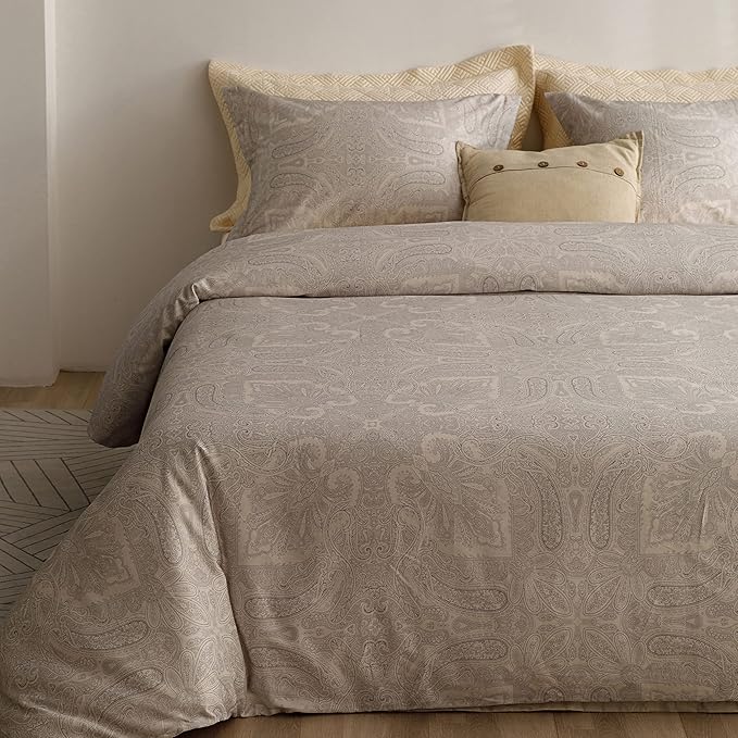 HeimenAogo Egyptian Cotton Duvet Cover California King Sateen Weave, Silky Soft Boho Duvet Cover Zipper Closure, Long Staple Cotton Bed Linen Boteh Damask Medallion Paisley 3Pcs (104"×98")