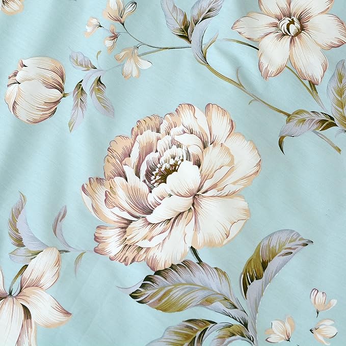 FADFAY Shabby Floral Duvet Cover Set Farmhouse Bedding Blue Cotton Summer Bedding with Hidden Zipper Closure 3 Pieces, 1duvet Cover & 2pillowcases (Twin Size, Simple Style)