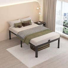 MAF 16 Inch Twin XL Bed Frames with Round Corner Legs Mattress Slide Stopper No Box Spring Needed Heavy Duty Metal Platform Bed Frame Under-Bed Storage Space, 3000 LBS Steel Slats Support