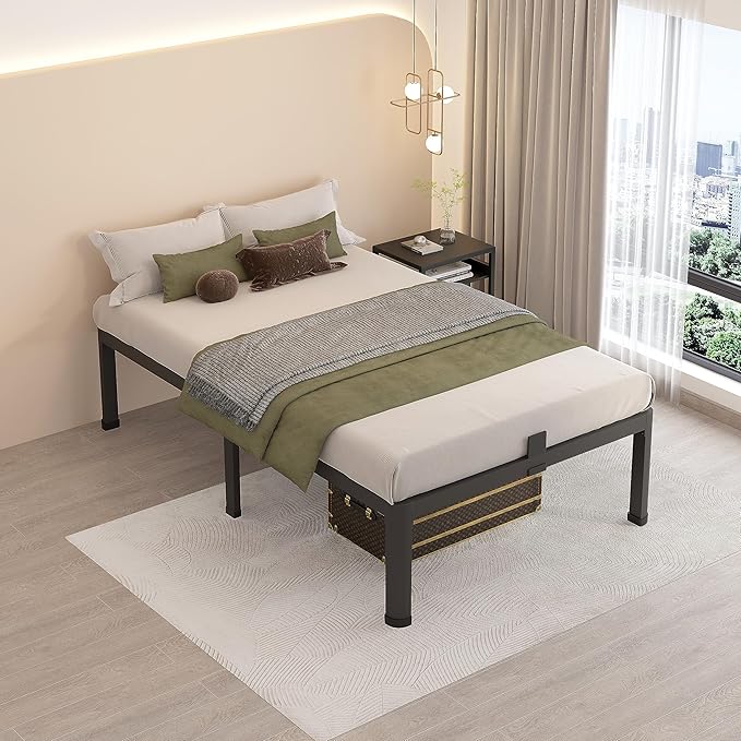 MAF 16 Inch Twin XL Bed Frames with Round Corner Legs Mattress Slide Stopper No Box Spring Needed Heavy Duty Metal Platform Bed Frame Under-Bed Storage Space, 3000 LBS Steel Slats Support