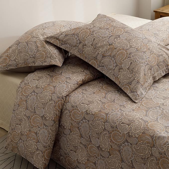 HeimenAogo Egyptian Cotton Duvet Cover Set - Luxurious California King Size with Silky Soft Sateen Weave, Boho Style, Zipper Closure, Paisley Pattern