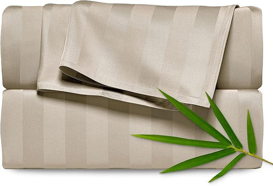 Pure Bamboo California King Sheets, Genuine 100% Organic Viscose Derived from Bamboo Bed Sheet Set, Soft & Cooling, Double Stitching, 2 Year Quality Promise (California King, Jacquard Sand)