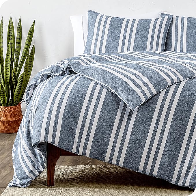 Bare Home Bedding Duvet Cover King Size - Premium 1800 Super Soft Collection - Lightweight, Cooling - Soft Breathable Bedding Duvet Cover (King, Stripe - Heathered Midnight Blue)