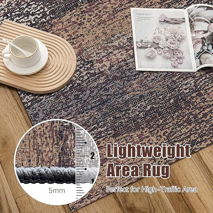 RUGSURE Washable Area Rug - 1/6 Thick - Stain & Water Resistant Non-Slip - Resistant Rug for Living Room, Bedroom, Nursery, Pet & Child Friendly, Vintage Charm Area Rugs (Rust, 5' x 7')