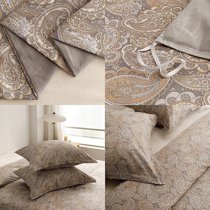 HeimenAogo Egyptian Cotton Duvet Cover Set - Luxurious California King Size with Silky Soft Sateen Weave, Boho Style, Zipper Closure, Paisley Pattern