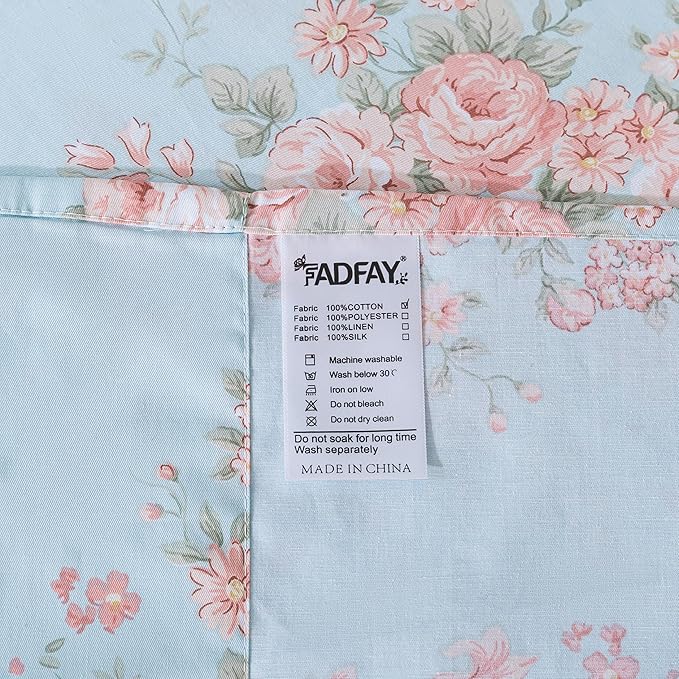 FADFAY Sheets Set Queen Blue Rose Floral Bedding Rustic Peony Flower Bed Sheet Set Vintage Farmhouse Bedding 100% Cotton Ultra Soft Breathable Beddings with Deep Pocket Fitted Sheet 4Pcs, Queen Size