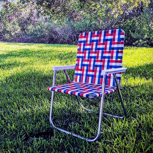 Lawn Chair USA Folding Aluminum Outdoor Patio Lawn Chair | Heavy-Duty Webbed Chairs for Camping, Sports, Beach, Yard & Tailgating | Lightweight Portable | Magnum - American Flag