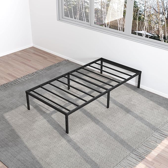 Heavy Duty Twin Bed Frame No Box Spring Needed, 14 Inch Metal Platform Bed Frame Twin Support Up to 2500 lbs, Easy Assembly, Noise Free, Black