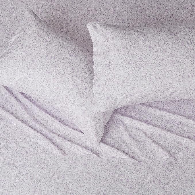 Amazon Basics Lightweight Super Soft Easy Care Microfiber 4 Piece Bed Sheet Set With 14-inch Deep Pockets, Queen, Lavender Paisley,Printed AmazonBasics