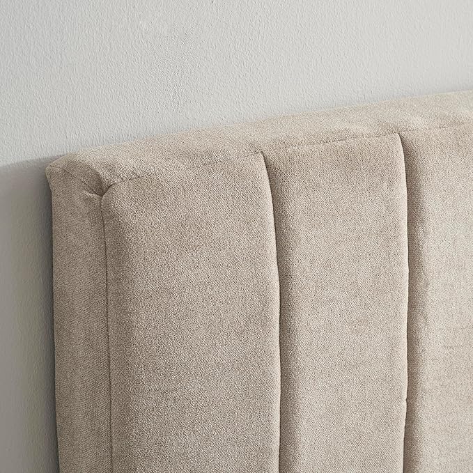 Hearth & Harbor Upholstered King Headboard - Easy Assemble Channel Stitched Headboard King Size Bed - Wall Mounted Headboards with 3D Soundproof Wall Panels Peel & Stick Floating Headboards, Beige