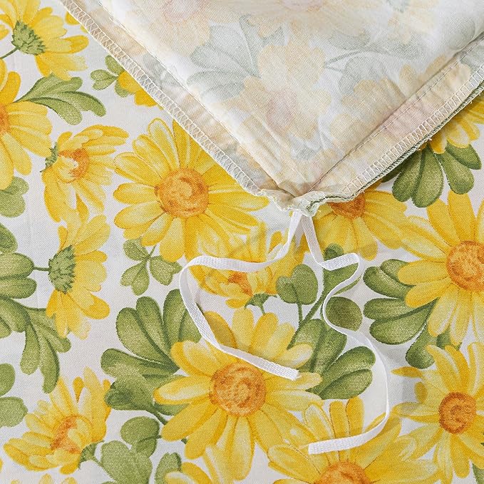 FADFAY Sunflower College Duvet Cover Set Vintage Yellow Daisy Floral Bedding Shabby Botanical Dorm Room Comforter Cover Set 100% Cotton Soft Quilt Cover with Hidden Zipper Closure 3Pcs, Twin XL Size