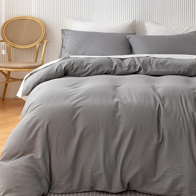 HeimenAogo Egyptian Cotton Duvet Cover Set Queen, Ultra Soft and Breathable Comforter Cover with Zipper Closure, High Thread Count Long Staple Cotton Blanket Cover 3pcs (90'×90"), Alloy Gray