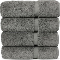 Chakir Turkish Linens 100% Cotton Premium Turkish Towels for Bathroom | 27'' x 54'' (4-Piece Bath Towels - Gray)