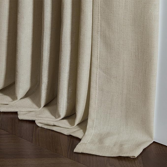 Light Khaki Linen Pinch Pleated Curtains 84 Inches Long 2 Panels for Living Room Bedroom Flax Linen Pleated Hooks Rings Back Tab Light Filtering Taupe Country Farmhouse Curtain Drapes 84 Inch Length