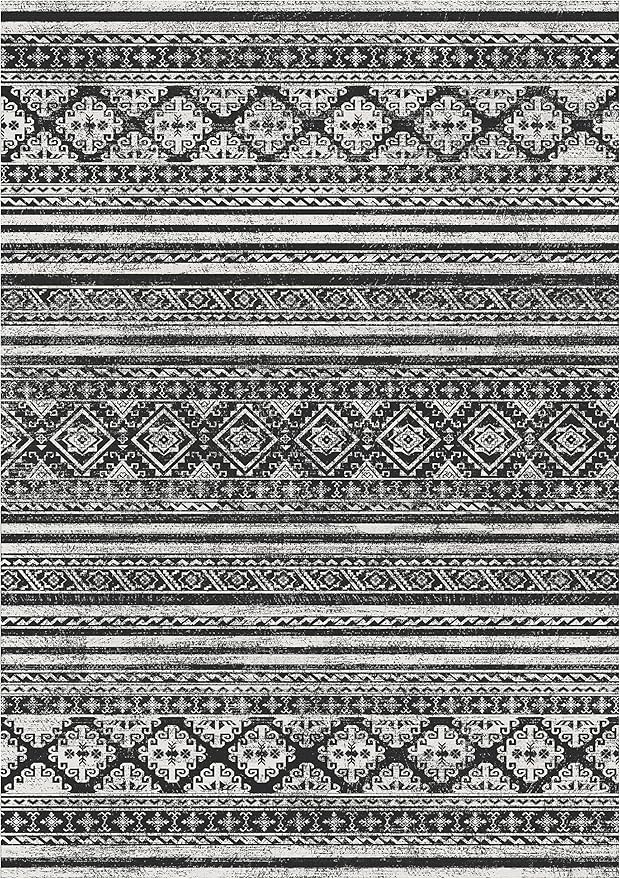 RUGSURE Washable Area Rugs 9' x 12' - 1/6 Thick - Moroccan-Inspired -Stain & Water Resistant Non-Slip - Resistant Rug for Living Room, Bedroom, Nursery, Pet & Child Friendly (Black)