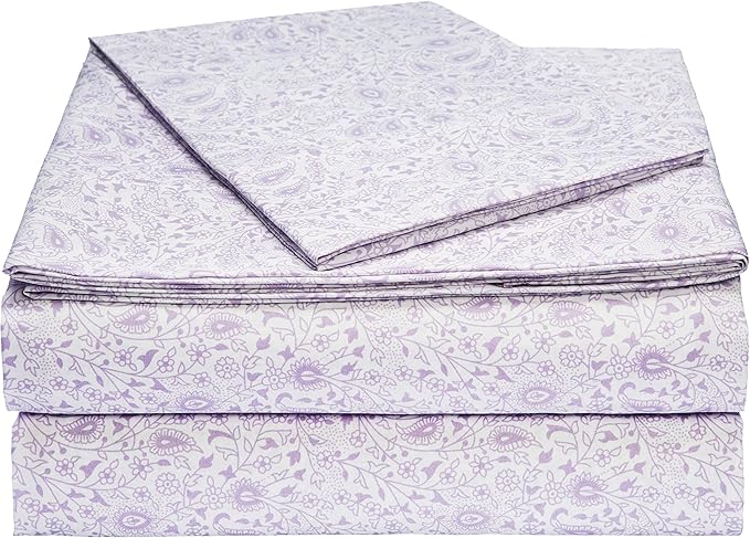 Amazon Basics Lightweight Super Soft Easy Care Microfiber Bed Sheet 3 Piece Set with 14" Deep Pockets - Twin XL, Lavender Paisley AmazonBasics
