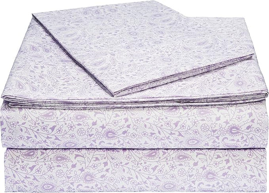 Amazon Basics Lightweight Super Soft Easy Care Microfiber Bed Sheet 3 Piece Set with 14" Deep Pockets - Twin XL, Lavender Paisley AmazonBasics