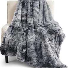 Bedsure GentleSoft Fuzzy Faux Fur Sherpa Fleece Blanket Twin Size, Plush Thick Warm Twin Blanket for Bed, College Dorm Essentials Gifts for Girls Boys, Tie Dye Grey Decor for Winter, 60x80