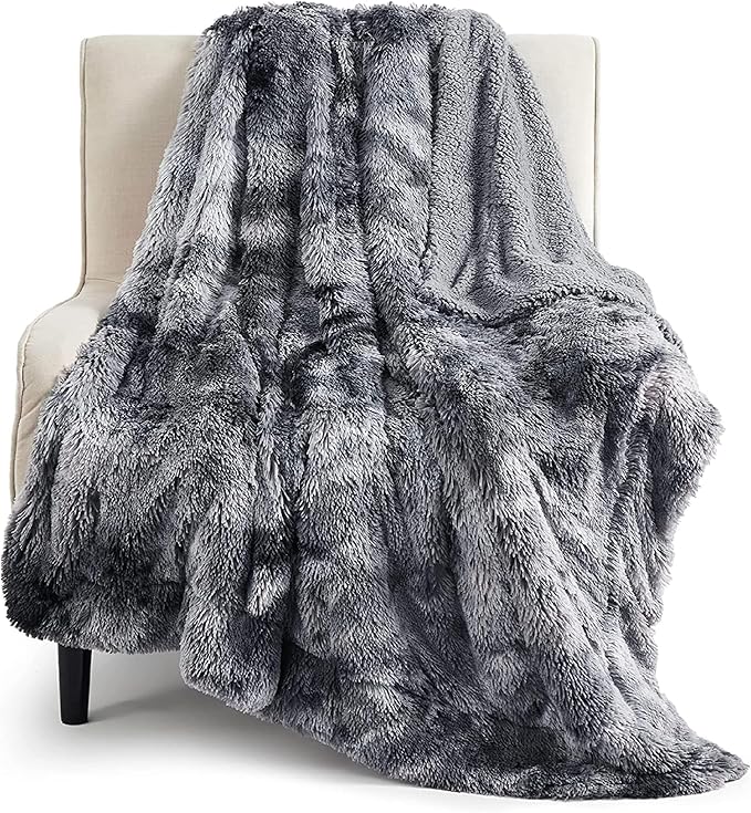 Bedsure GentleSoft Fuzzy Faux Fur Sherpa Fleece Blanket Twin Size, Plush Thick Warm Twin Blanket for Bed, College Dorm Essentials Gifts for Girls Boys, Tie Dye Grey Decor for Winter, 60x80