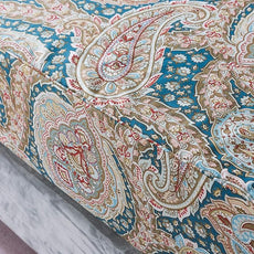 FADFAY Luxury Paisley Sheets Set Queen Classy Blue and Gold Floral Farmhouse Bedding Elegent Blue Paisley Bedding Set 100% Cotton Super Soft Hypoallergenic Deep Pocket Fitted Sheet 4Pcs, Queen Size