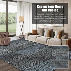 RUGSURE Washable Area Rug - 1/6 Thick - Stain & Water Resistant Non-Slip - Resistant Rug for Living Room, Bedroom, Nursery, Pet & Child Friendly, Vintage Charm Area Rugs (Darkgrey+Bule, 3' x 5 ')