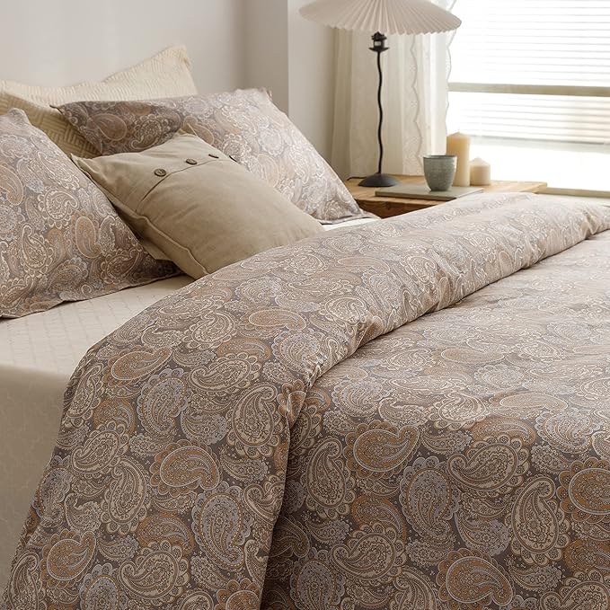 HeimenAogo Egyptian Cotton Duvet Cover Set - Luxurious California King Size with Silky Soft Sateen Weave, Boho Style, Zipper Closure, Paisley Pattern