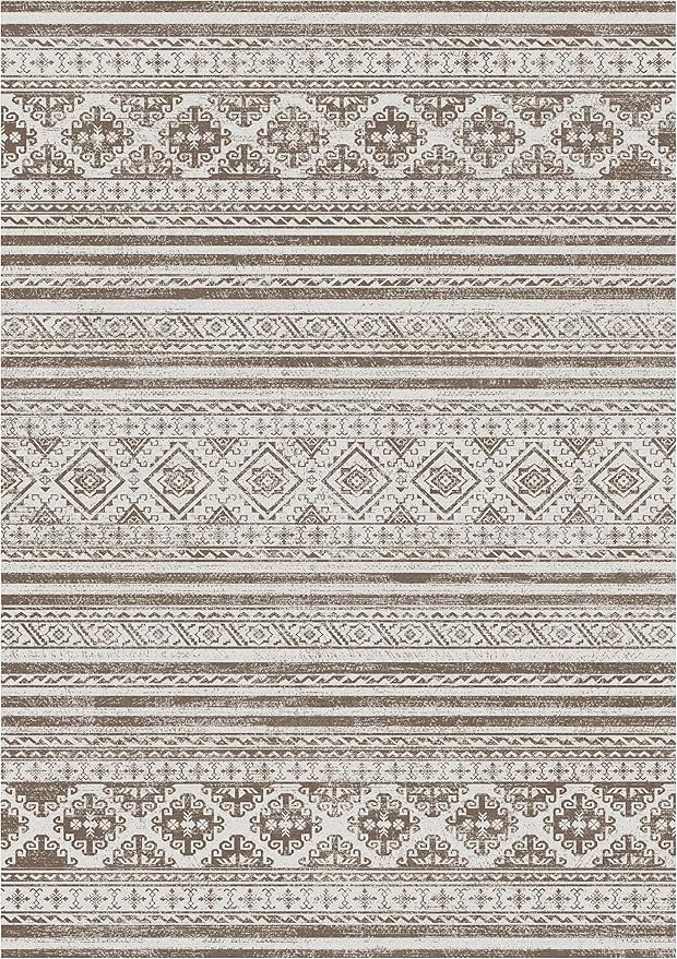 RUGSURE Washable Area Rugs 9' x 12' - 1/6 Thick - Moroccan-Inspired -Stain & Water Resistant Non-Slip - Resistant Rug for Living Room, Bedroom, Nursery, Pet & Child Friendly (Brown)