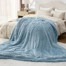 Bedsure GentleSoft Fluffy Light Blue Blankets Queen Size for Bed, Thick Sherpa Faux Fur Fleece Fuzzy Plush Winter Warm Soft Full Queen Blankets, Bedroom Decor Blue Cozy Gifts for Women Men, 90x90