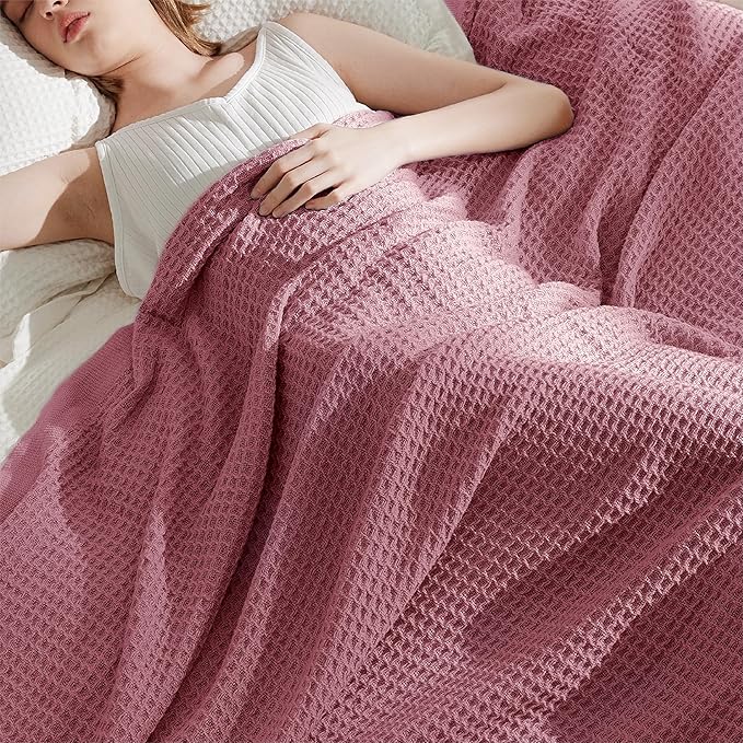 Bedsure Gentlesoft 100% Cotton Blanket King Size for Bed - Breathable and Soft, Thick Cozy Waffle Weave Christmas Blanket Gift for Women, Dusty Rose, 104x90 inches