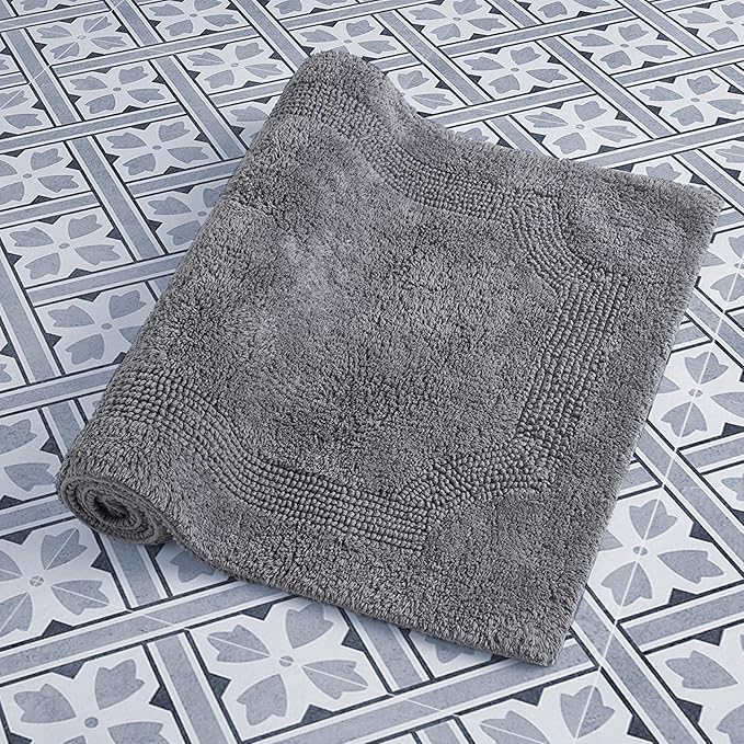 Laura Ashley - Reversible Cotton Bath Mat, Premium Bathroom Décor, Machine Washable Bathroom Rug, Highly Absorbent, 21"x34", Charcoal