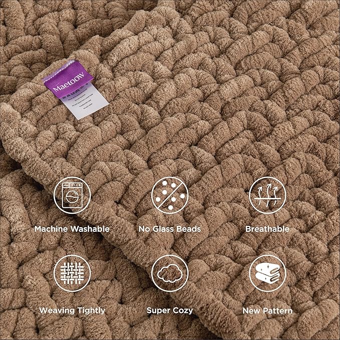Maetoow Handmade 7 lb Soft Knitted Weighted Blanket, 40 x 60 Inch Breathable Chunky Knit Gravity Blanket Throw, Home Decor for Sofa Couch Bed, Brown