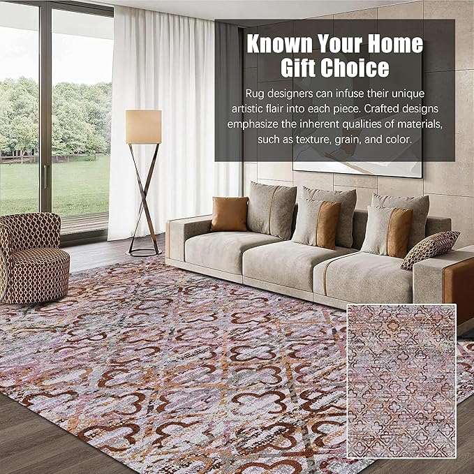 RUGSURE Washable Area Rugs, 4' x 6' - 1/6 Thick - Stain & Water Resistant Non-Slip - Perfect Resistant Rug for Living Room, Bedroom, Nursery, Pet & Child Friendly, Vibrant Colors Rugs, Purple