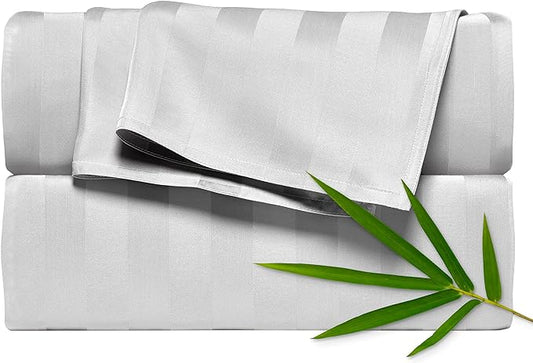 Pure Bamboo Full Sheets, Genuine 100% Organic Viscose Derived from Bamboo Bed Sheet Set, Luxuriously Soft & Cooling, Double Stitching, 2 Year Quality Promise (Full, Jacquard White)
