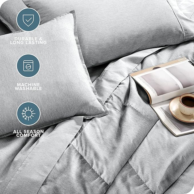 Bare Home Bed-in-A-Bag 7 Piece Comforter & Sheet Set - Full - Goose Down Alternative - Ultra-Soft 1800 Premium Bedding Set - Cationic (Full, Heathered Pewter)