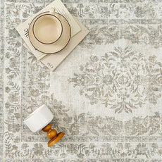 2x3 Area Rug Beige Washable Entryway Door Mat Indoor Vintage Medallion Floral Carpet Kitchen Bathroom Distressed Entrance Retro Small Non Slip Accent Throw Bedroom Office Dining Living Room