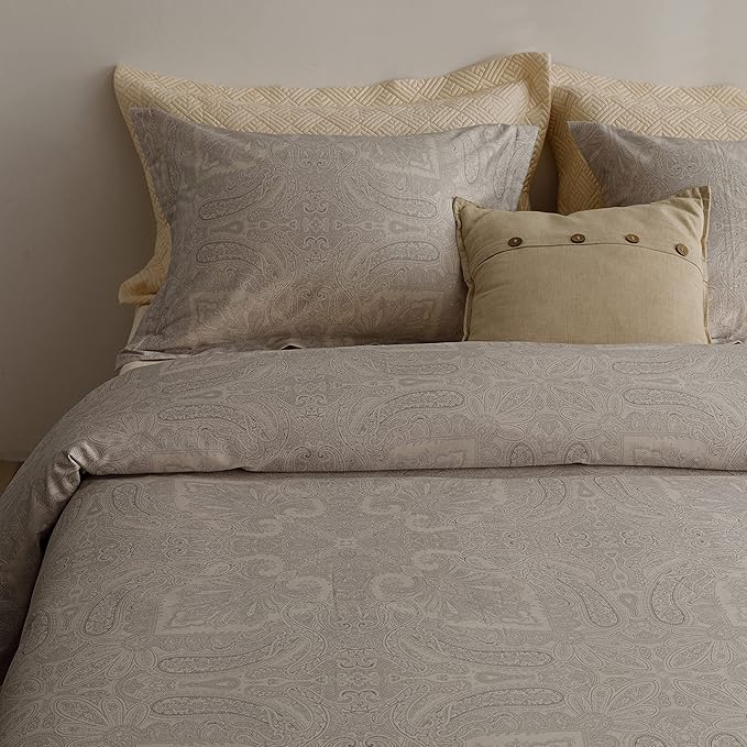 HeimenAogo Egyptian Cotton Duvet Cover California King Sateen Weave, Silky Soft Boho Duvet Cover Zipper Closure, Long Staple Cotton Bed Linen Boteh Damask Medallion Paisley 3Pcs (104"×98")