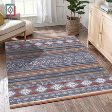 RUGSURE Washable Area Rugs 8' x 10' - 1/6 Thick - Moroccan-Inspired -Stain & Water Resistant Non-Slip - Resistant Rug for Living Room, Bedroom, Nursery, Pet & Child Friendly (Blue and Red)