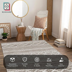 RUGSURE Washable Area Rugs 9' x 12' - 1/6 Thick - Moroccan-Inspired -Stain & Water Resistant Non-Slip - Resistant Rug for Living Room, Bedroom, Nursery, Pet & Child Friendly (Brown)