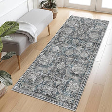 RUGSURE Washable Area Rugs - Perfect for Living Room, Bedroom, Kids Room, Nursery - Stain & Water Resistant Non-Slip, Pet & Child Friendly, Vintage Tribal Area Rugs (Grey and Bule, 2'6'' x 8')