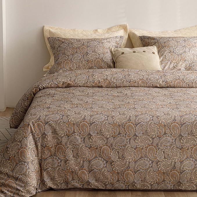 HeimenAogo Egyptian Cotton Duvet Cover Set - Luxurious California King Size with Silky Soft Sateen Weave, Boho Style, Zipper Closure, Paisley Pattern