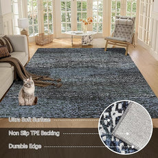 RUGSURE Washable Area Rug - 1/6 Thick - Stain & Water Resistant Non-Slip - Resistant Rug for Living Room, Bedroom, Nursery, Pet & Child Friendly, Vintage Charm Area Rugs (Darkgrey+Bule, 8' x 10')