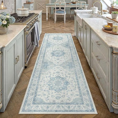 Blue Runner Rug 2x8 Washable Vintage Carpet for Hallway Kitchen Soft Retro Low Pile Thin Indoor Runner Non Slip Oriental Medallion Long Throw Rug for Bathroom Bedroom Laundry Dining Room