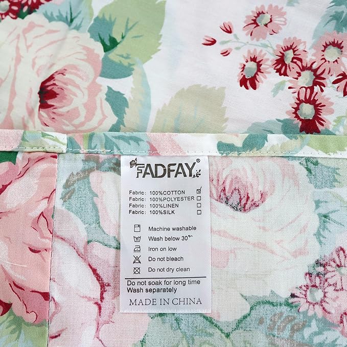 FADFAY Sheets Set Queen Pink Rose Floral Bedding Romantic French Country Peony Floral Sheets Vintage Farmhouse Bedding 100% Cotton Breathable Bedding with Deep Pocket Fitted Sheet 4Pcs, Queen Size