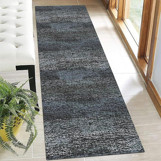RUGSURE Washable Area Rug - 1/6 Thick - Stain & Water Resistant Non-Slip - Resistant Rug for Living Room, Bedroom, Nursery, Pet & Child Friendly, Vintage Charm Area Rugs (Darkgrey+Bule, 2'6'' x 8')